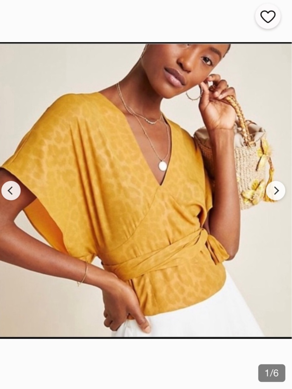 Anthropologie Mustard Wrap V-Neck Short Sleeve Blouse